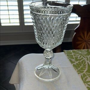 Clear Diamond Cut Leaded Crystal Glass Pedestal Vase - Vintage & Rare